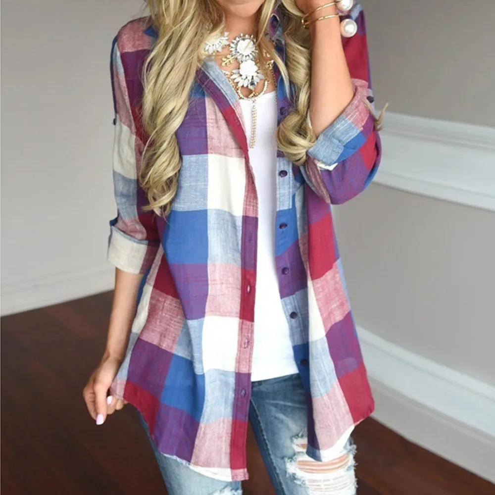 

Plus Size 5XL Womens Tops And Blouses Vintage Plaid Long Sleeve Shirts 2018 Women Clothes Korean Ladies Tops Fashion Clothing