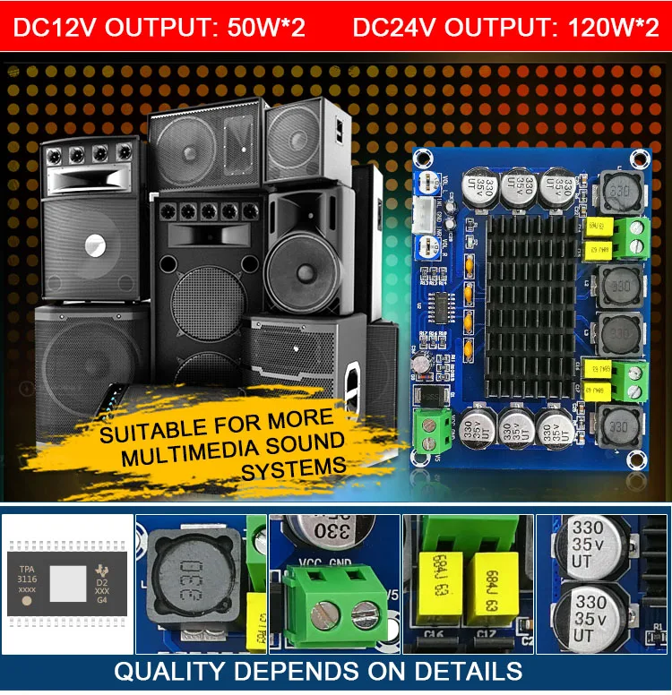 CIRMECH TPA3116D2 высокие Цифровые усилители TPA3116 двухканальный стерео аудио усилитель мощности доска для динамиков стерео выход 120 Вт* 2