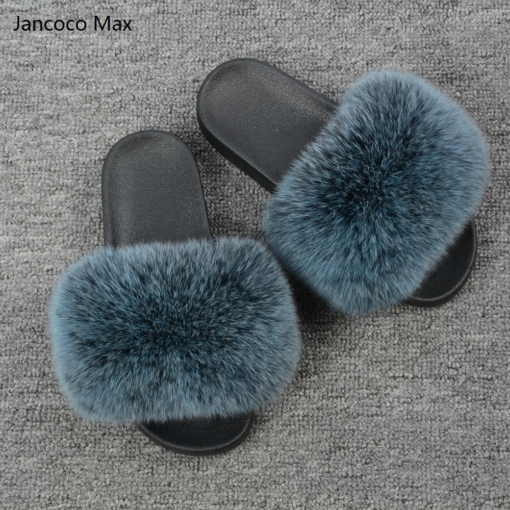 Шлепанцы женские с натуральным лисьим мехом сланцы тапочки для улицы и дома