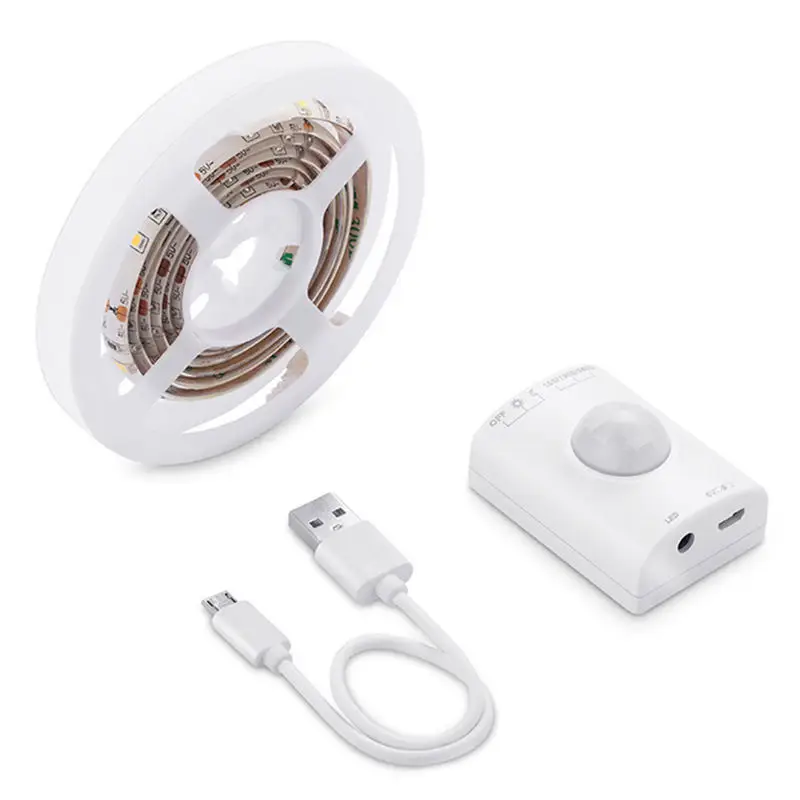 

Wrumava USB Motion Sensor LED strip Kit Rechargeable Activated Bed Light ,Stick Anywhere, Auto Shut Off Timer for Under Cabinet