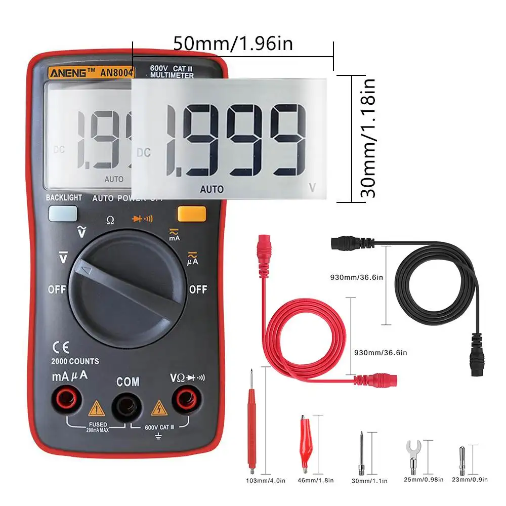 ANENG AN8004 цифровой 2000 отсчетов мультиметр AC/DC Амперметр Вольтметр Сопротивление Частота измеритель емкости+ набор тестовых проводов