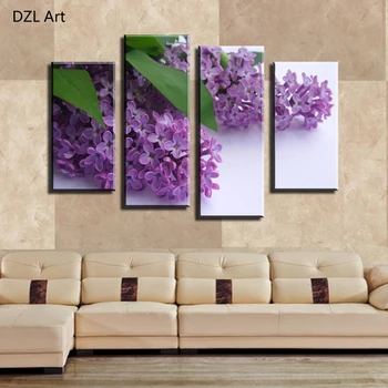 

Free shipping4 Panels Purple flowers Painting Canvas Wall Art Picture Home Decoration Living Room Canvas Print Modern Painting