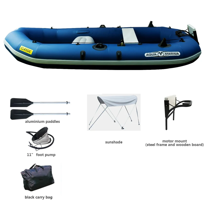 Надувная надувная лодка для рыбалки, 3 пресона, 340*134 см, алюминиевый ручной насос весла, сумка для переноски, Ремонтный комплект, солнцезащитный козырек, опционально, A07006 - Цвет: SET B