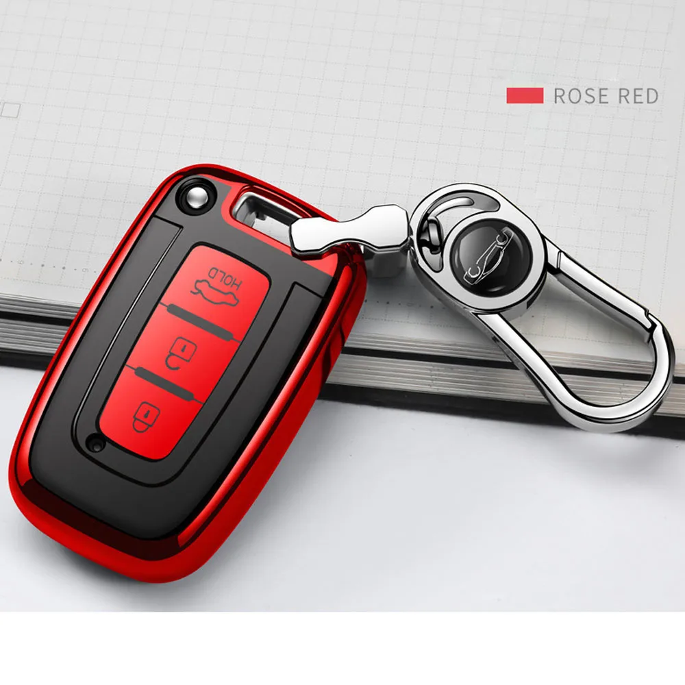Red Metal buckle Мягкий чехол для ключей автомобиля из ТПУ для hyundai Solaris HB20 Veloster SR IX35 Accent Elantra i30 ДЛЯ KIA RIO K2 K3 Sportage - Название цвета: Red Metal buckle