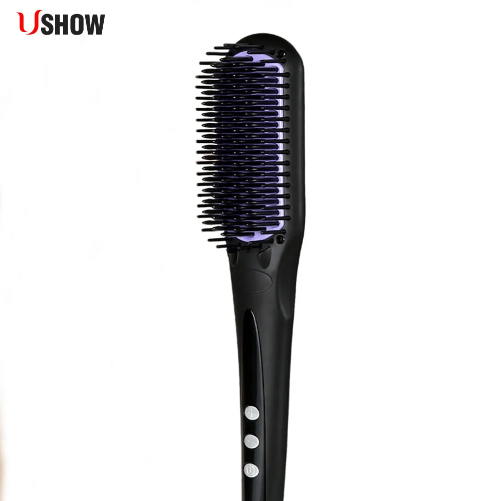 USHOW Electric Hair Straightener Brush Comb Fast Ceramic Professional Straightening Irons Hair Brushes