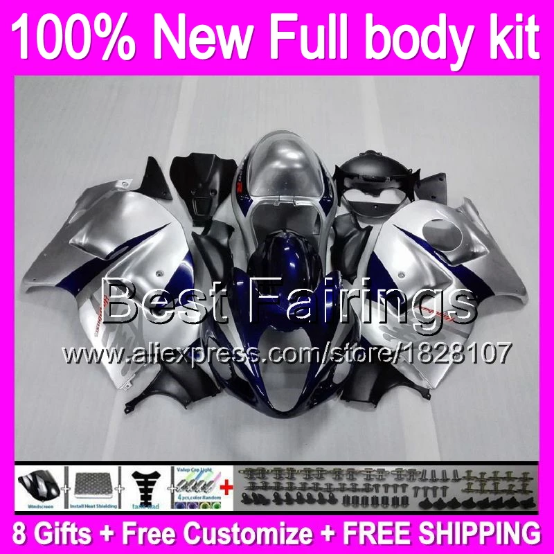 

Fairing For SUZUKI Hayabusa GSXR1300 96 07 1996 1997 1998 15B29 Blue silver GSXR 1300 GSXR-1300 GSX R1300 1999 2000 2001 +Decal