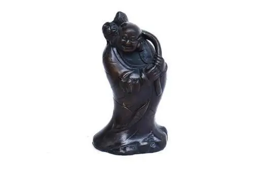 

Folk China Pure Bronze Copper Happy Laugh Maitreya Buddha On Money Bag Statue