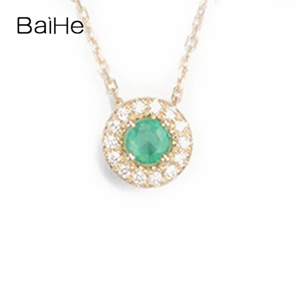 BAIHE Solid 18 K желтое золото 0.30ct Сертифицированный безупречный натуральный рубин помолвка женские модные ювелирные изделия ожерелья - Цвет камня: Emerald