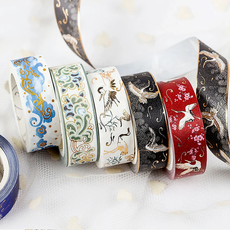

Masking Gold Foil Foiled DIY Craft Glitter Crane Paper Sticky Adhesive Chinease Pattern Washi Tape Stationery School Supplies