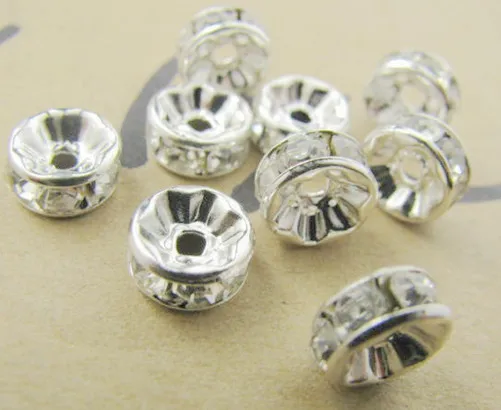 인기 8mm  무료 + 선물 화이트 라인석 론델 스페이서, 실버 도금 DIY 루즈 비즈, 참 팔찌용