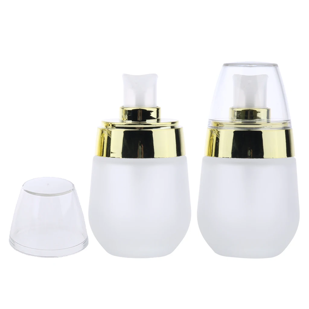 2 x Frosted Glass Refillable Pump Lotion Spray Bottle Makeup Container 30ml for Storaging the Cosmetic Liquids