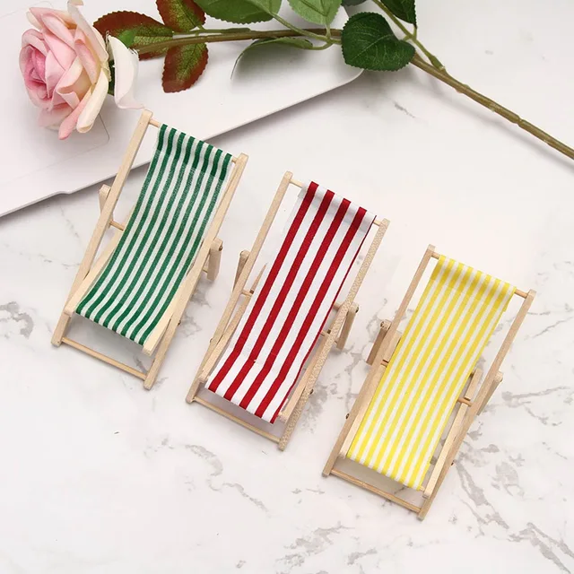 Mini Beach Lounge Chair Dollhouse Miniature Chairs Garden Decoration Mini Beach Lounge Chair Dollhouse Miniature Chairs Garden Decoration Furniture Folding Stripe Deck Diy Home Decor Baby Toy
