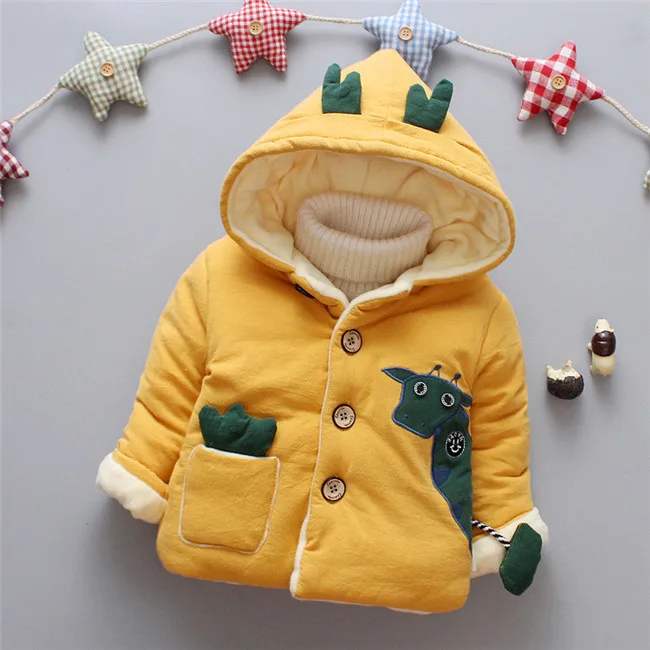 BibiCola/пальто для маленьких мальчиков, куртки, зимние теплые детские парки с мультяшным рисунком, верхняя одежда для малышей, хлопковая флисовая бархатная зимняя одежда с капюшоном - Цвет: Золотой