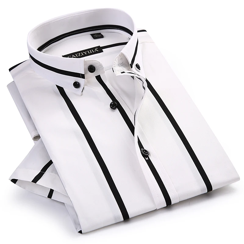 Мужские контрастные широкие полосатые рубашки с коротким рукавом удобные мягкие стандартные летние тонкие повседневные офисные рубашки на пуговицах