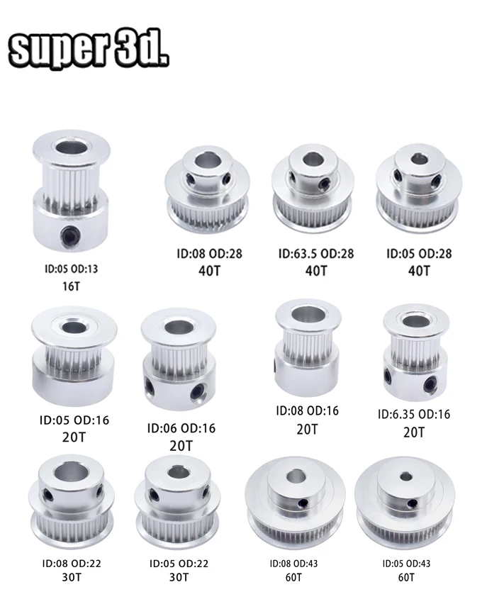 GT2 6mm Timing Pulley 16-60 Teeth Aluminum 5-10mm Bore Fr Reprap 3D Printers 