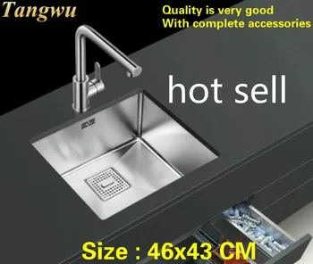 Price Free Shipping Balcony Trumpet High Quality Kitchen Manual Sink Single Trough 304 Stainless Steel Fashion Hot Sell 46x43 CM