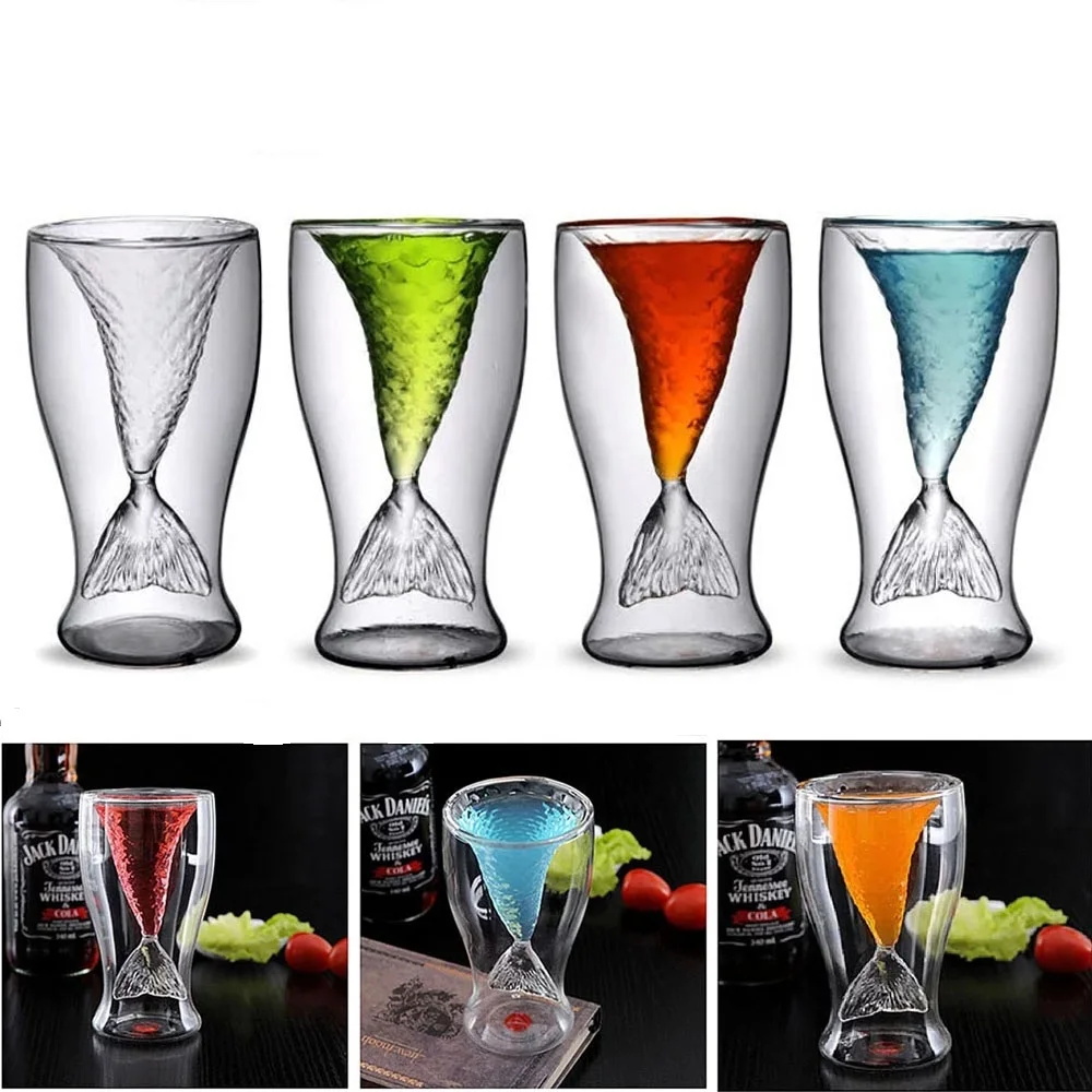

Mermaid Tail Wine Glass Cup 100ml Double Layers Cocktail Beer Steins Whisky Tea Coffee Water Glasses Cups Bar Drinkware Tools