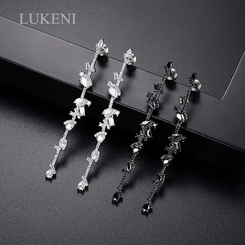 

LUKENI New Design Personality White Color AAA Zircon Tree Trunk Type Long Earrings Women Wedding JEWELRY