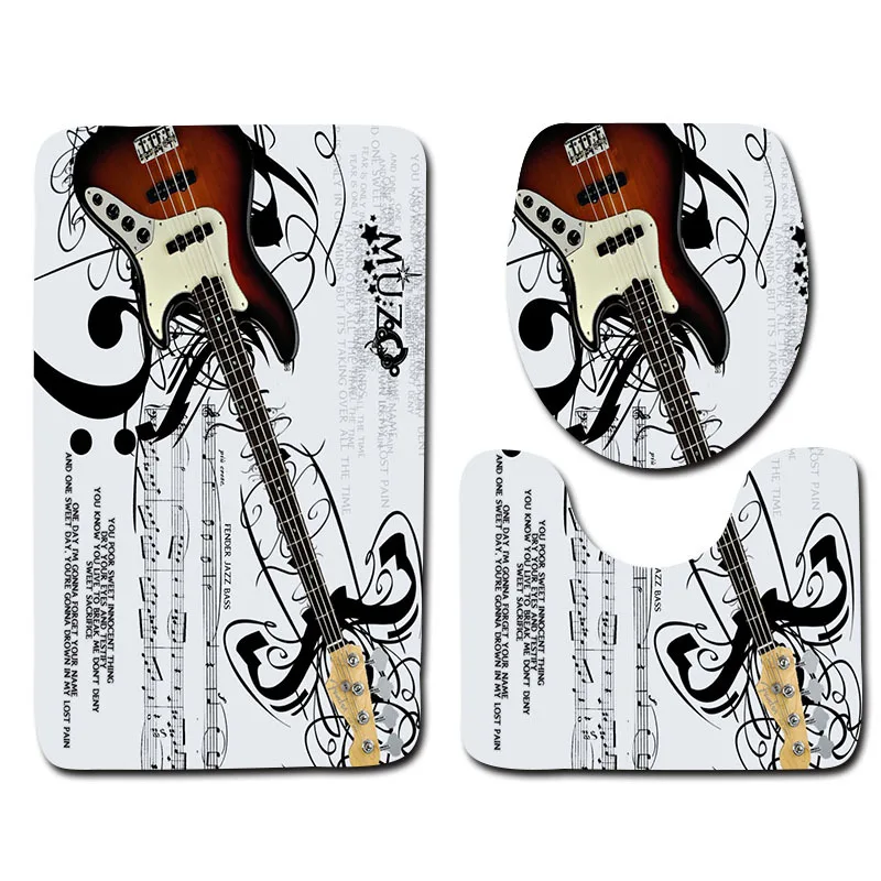 

Honlaker 3Pcs Guitar Pattern Bathroom Mat Set Toilet Cover and Foot Pad Non-slip Bath Rugs Mats Bathroom Accessories