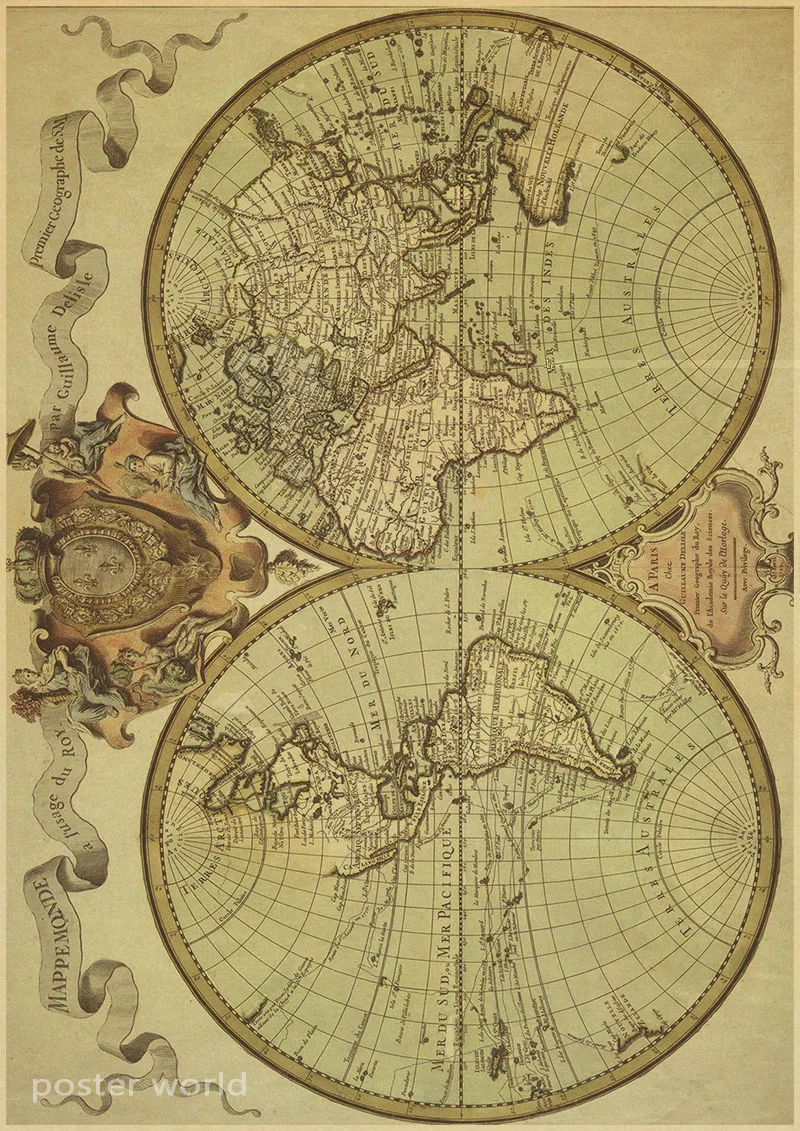 Винтажная карта мира украшение для дома детальный античный плакат Ретро стиль