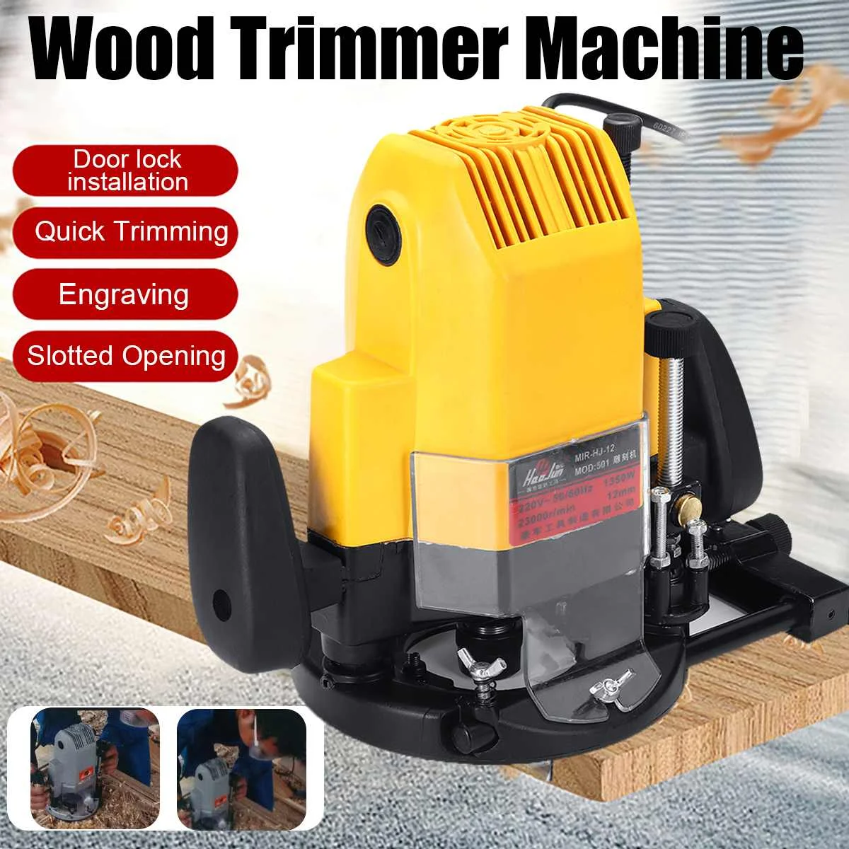 

1350W 220V Electric Plunge Router 1/2" Wood Routing Machine Collet Electric Router Woodworking Trimmer Trimming Machine