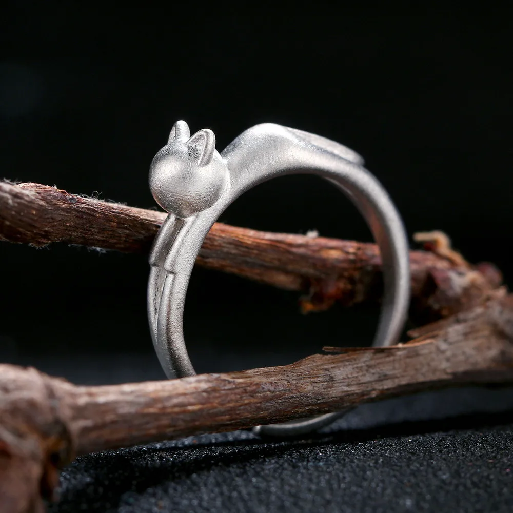 Double Fair Design Cat 5*16mm Wiredrawing Style 100% 925 Sterling Silver Rings Adjustable Ring For Women Party Gift DFRY014