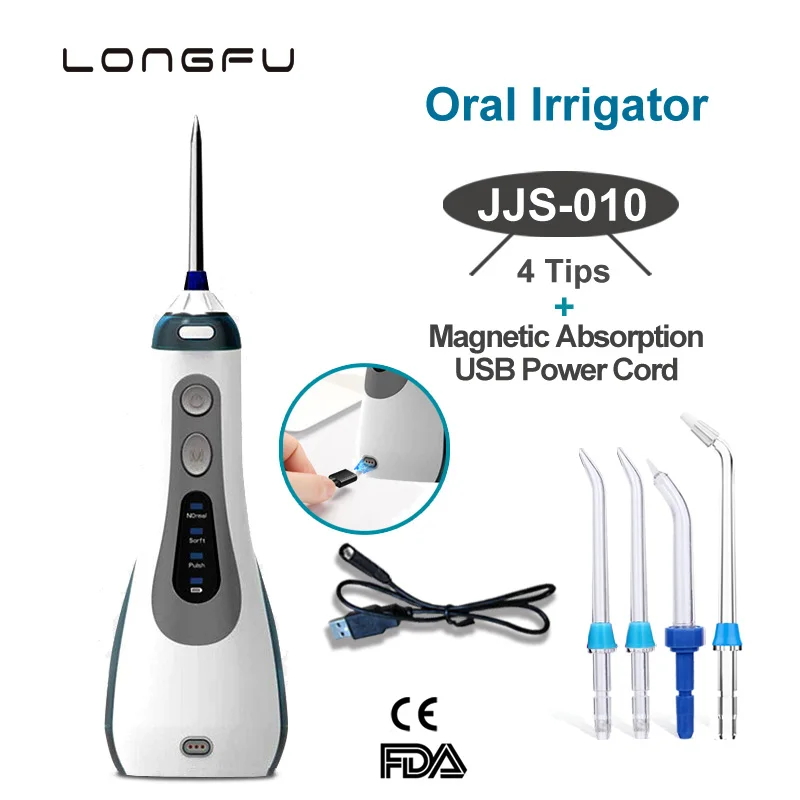 

Oral Irrigator Power Dental Water Flosser Pulse Jet Teeth Cleaning Oral Care Irrigator JJS-010 With 4 Nozzles USB Charging 255ml