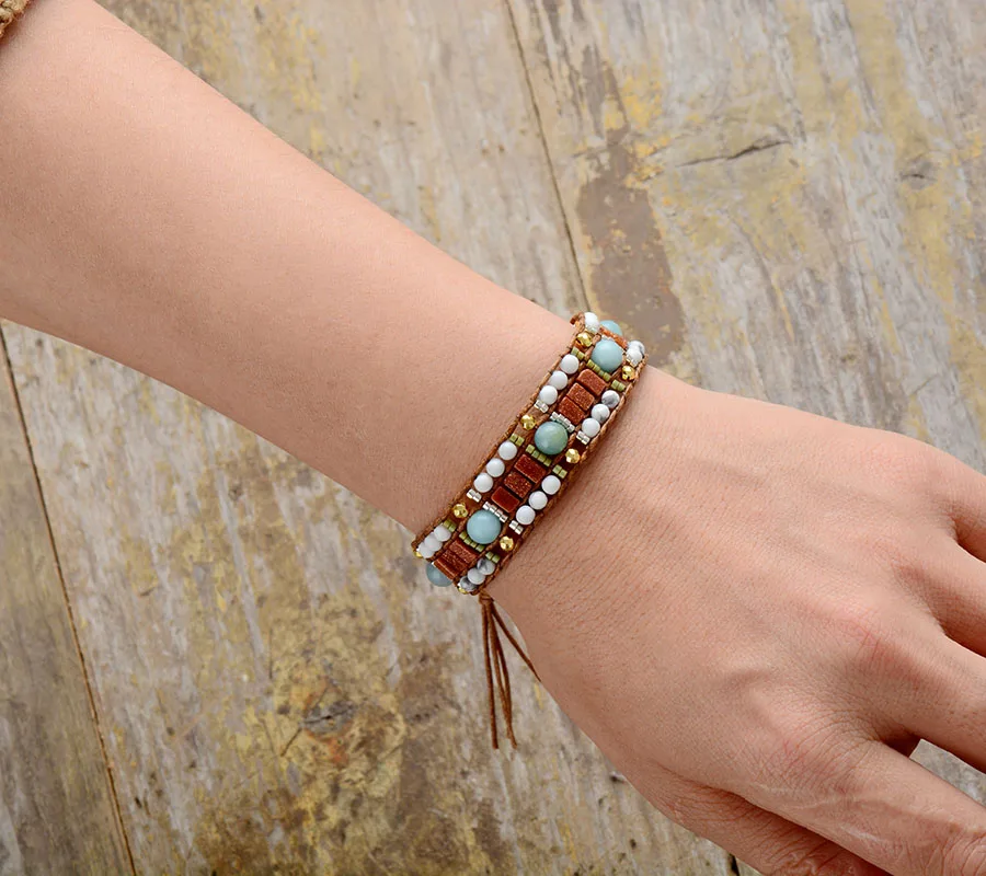 Exclusive Designer Bracelets Howlite Amazonite Seed Beads Cuff Bracelets Bohemia Statement Bracelet Femme Jewelry - Image 4