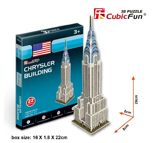

Candice guo! 3D puzzle toy CubicFun 3D paper model DIY jigsaw game S3013 mini Chrysler building 1pc