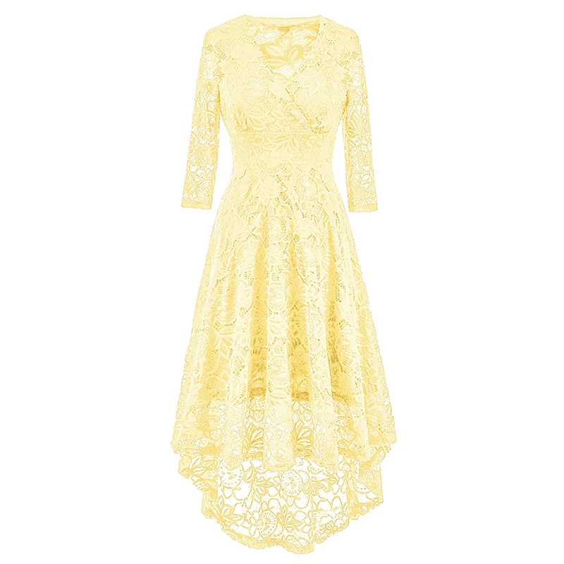 Kostlich 2017 Women Autumn Dress V-Neck 34 Sleeve Lace Hollow Sexy Evening Party Dresses Irregular Hepburn 1950s Vintage Dress (8)