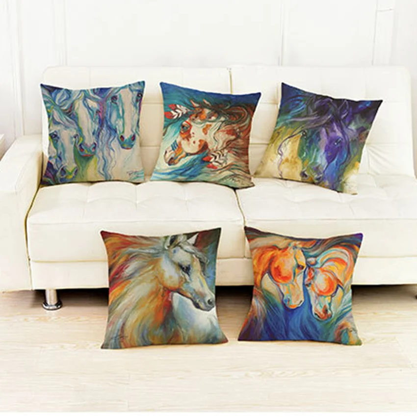 Hand-Color-Painting-Horse-Pillows-For-Home-Decoration-Cotton-Linen-3D-Cushion-Cover-Digital-Print-Chair