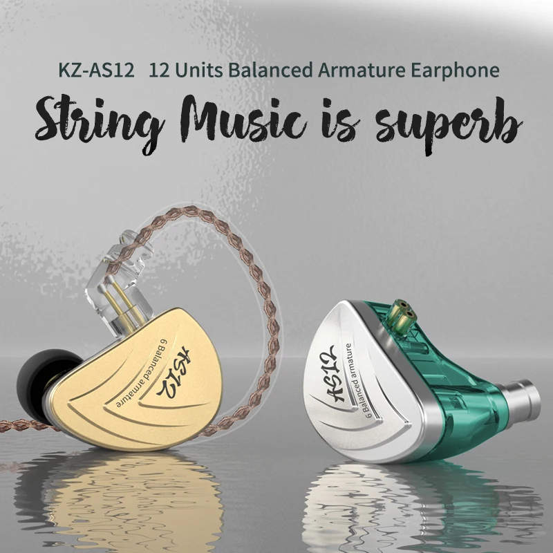 KZ AS12 Earphones 12BA Balanced Armature Drives HIFI Bass In Ear Monitor Headset Noise Cancelling Earbuds Zinc Alloy Headphones