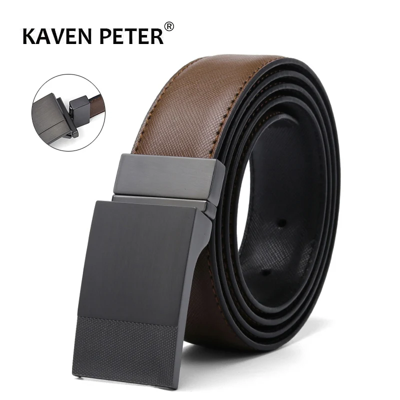 Men Genuine Leather Plate Reversible Buckle Belt Toothpick Pattern Male Business Dress Belts Dropship Suppliers Cinturon Mujer