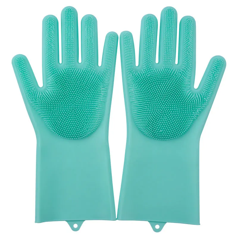Пара волшебных силиконовых скруббера резиновые перчатки для очистки пыли | мытье посуды для многоцелевой кухонной кровати ванной уход за волосами - Цвет: green