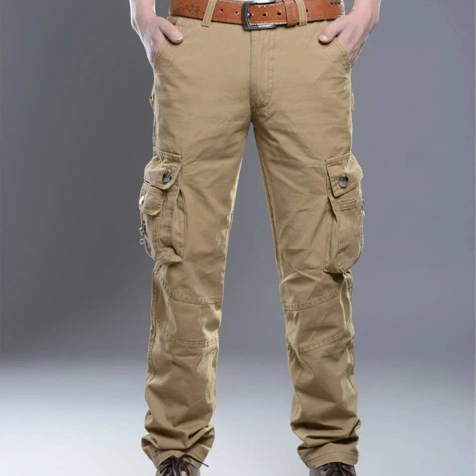 Mens Cargo Pants Side Zipper Pocket Casual Work Pant