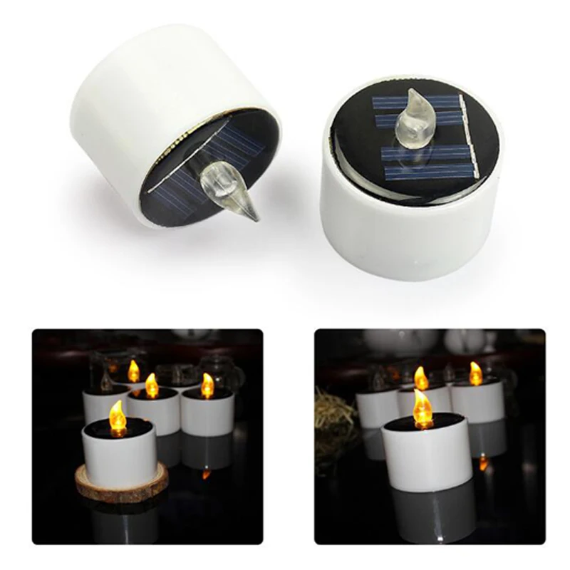

Light Bulb Cylindrical Candle Light LED Solar Powered Yellow Flicker Tea Lamp Christmas Wedding Party Decoration