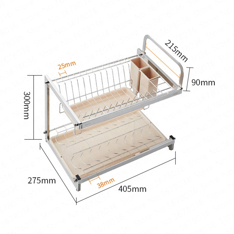 Dish Rack Drain Rack Kitchen Rack 304 Stainless Steel Hanging Dish Dish Chopsticks Storage Rack Double Household