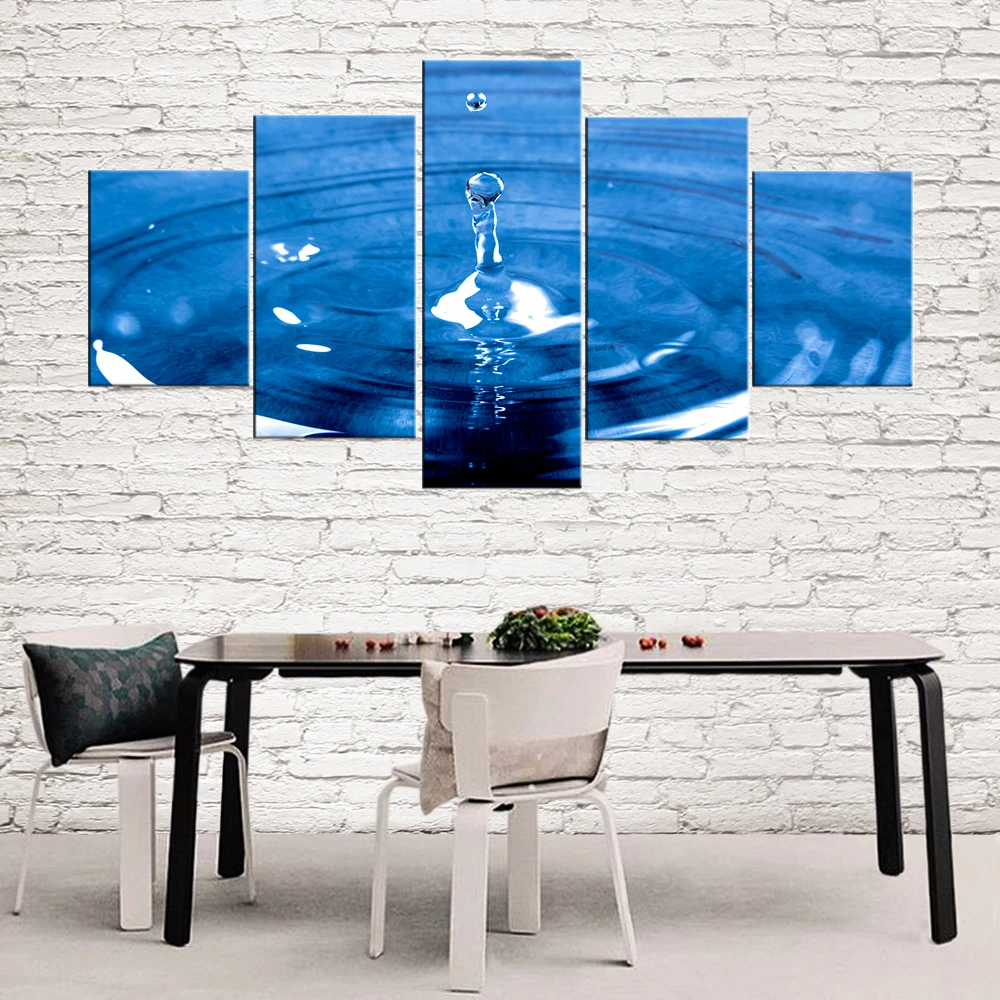 Canvas Prints 5 Pieces Blue Water Drop Waves Painting Wall Art Home