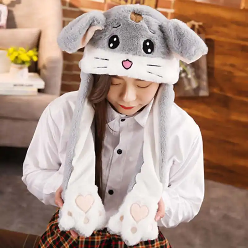 K as picture Kawaii Plushed девочек Для женщин шляпа управляемой Уши милый мультфильм животных многофункциональный Для женщин теплая шапка+ шарф+ коготь комплект перчаток - Цвет: K as picture