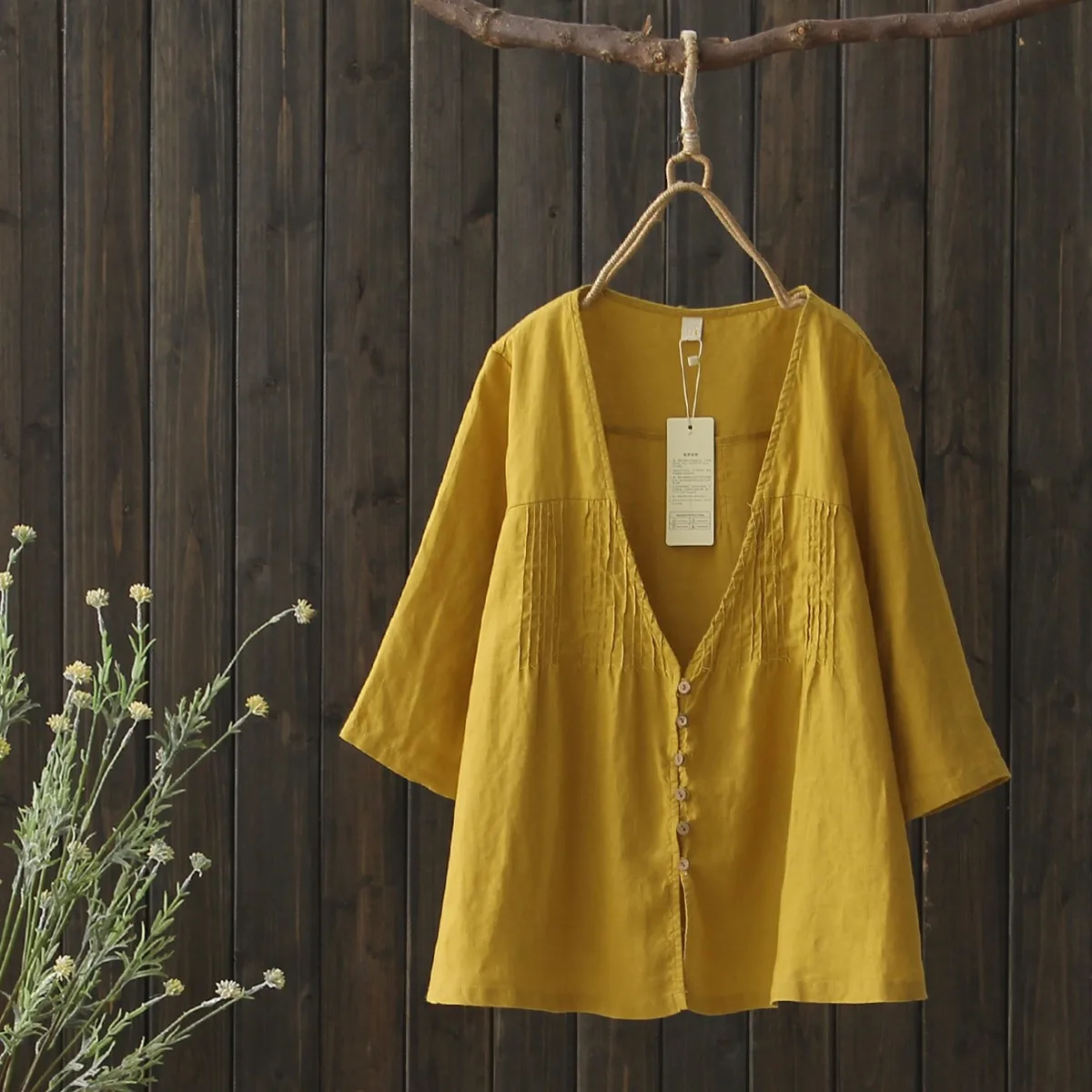 Цвет: желтый Blusas рубашка женские хлопковые рубашки Новое лето Твердые Цвет Повседневное блузки с открытыми плечами v-образным вырезом свободные женская одежда свободные - Цвет: Цвет: желтый