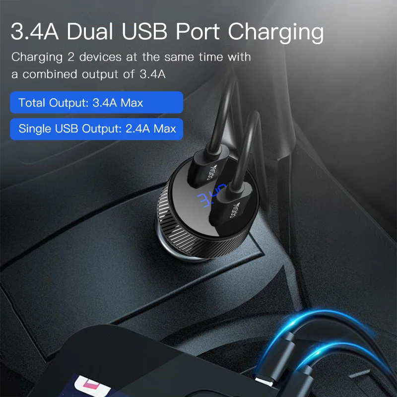 Yesido Y31 3.4A المزدوج USB سيارة مهايئ شاحن شاشة ديجيتال شاحن سريع ل هاتف لوحي الجهد مراقب الحالي شاحن سيارة Yesido Y31 3.4A المزدوج USB سيارة مهايئ شاحن شاشة ديجيتال شاحن سريع ل هاتف لوحي الجهد مراقب الحالي شاحن سيارة