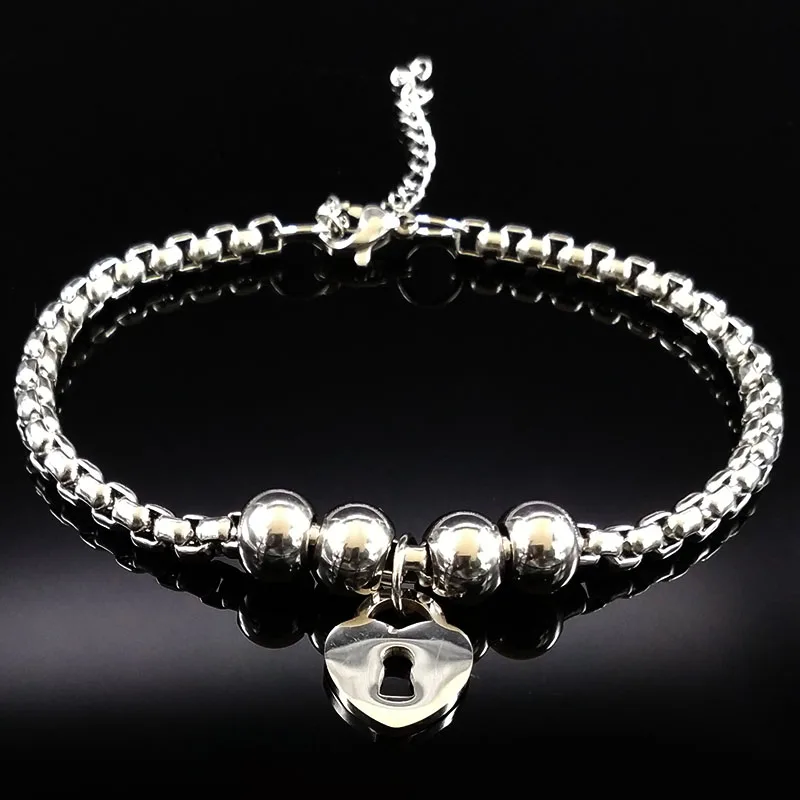 

2019 Fashion Heart Lock Stainless Steel Bracelet For Women Love Silver Color Chain Bracelet Jewelry pulseras mujer B17818