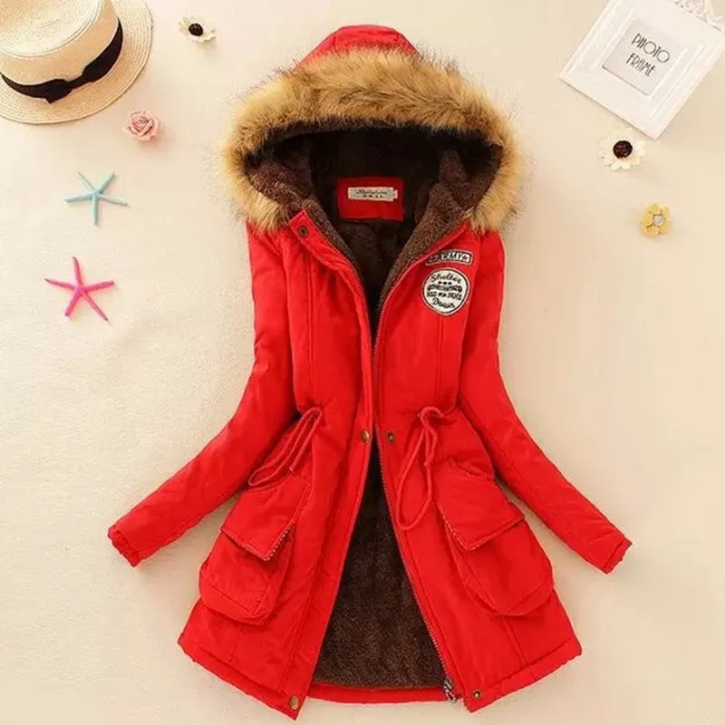 Tanie 2016 kobiet płaszcze nowy zwycięzca solidna prosta narzutka gruby ciepły płaszcz futro z kapturem kołnierz talia odzież Casual kobiety kurtka A1051