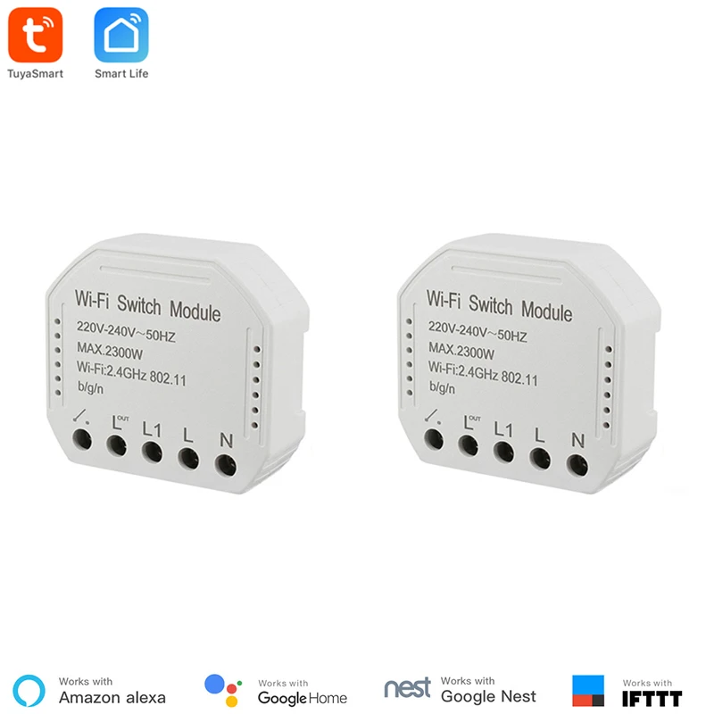 Google Home 2 pieces Tuya smart WiFi switch module turn your old switch into smart, compatible with alexa, google home,IFTTT