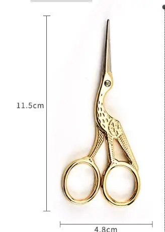 11.5x3.5cm gold 1 шт./партия прочные винтажные классические маникюрные ножницы из нержавеющей стали для вышивания Stork Crane портной ножницы резаки инструменты для укладки - Цвет: 11.5x3.5cm gold