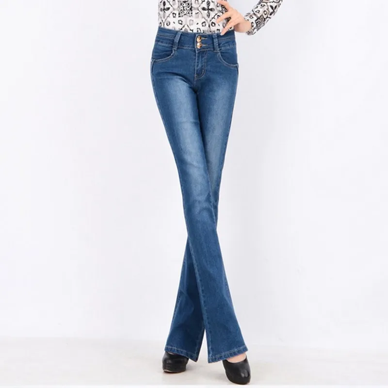 Light blue Большие размеры женские модные джинсы с высокой талией брюки женские модные элегантные офисные OL яркие брюки джинсы LU991 - Color: Light blue