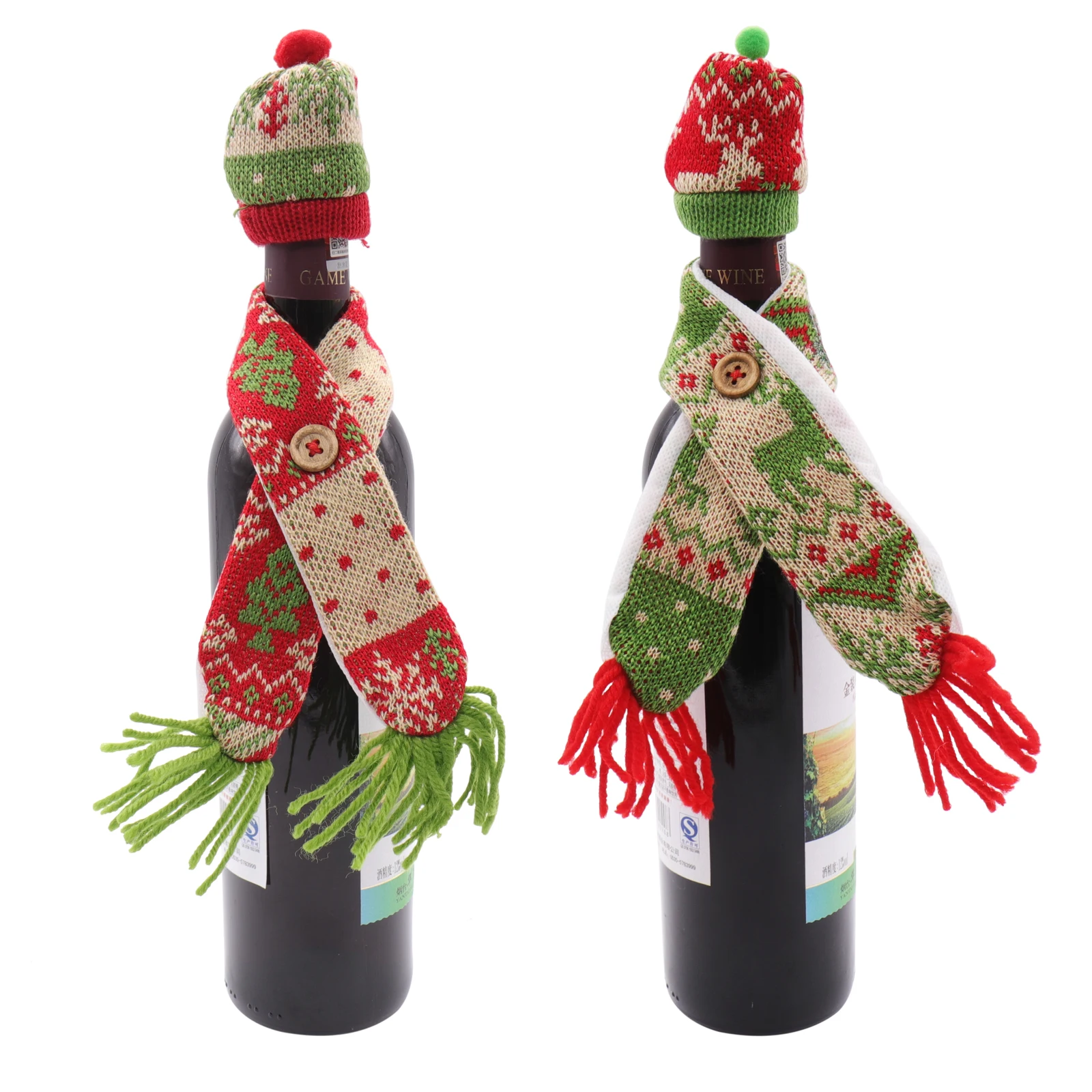 1 компл.. Новый год украшение для винной бутылки Вязание шапки и шарф Рождество вечерние рождественское настольное украшение вечеринок