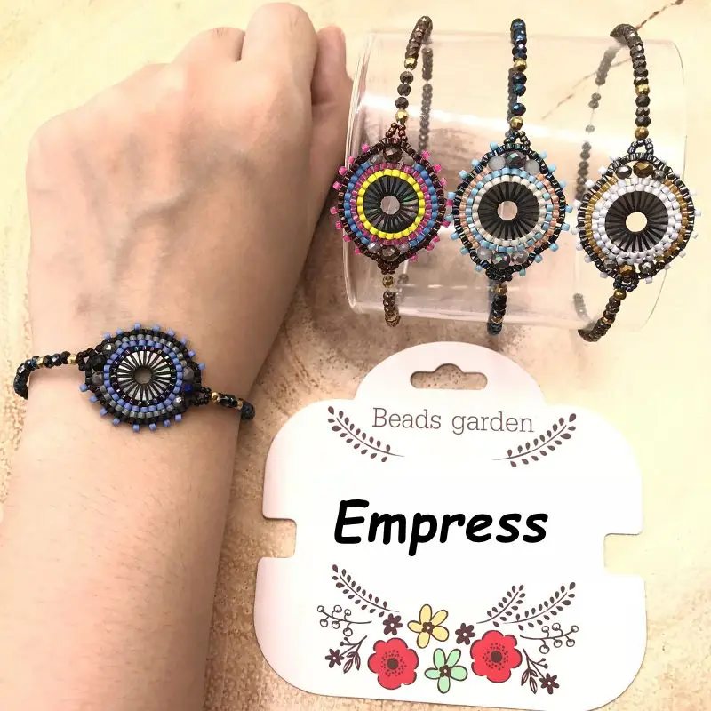 

2018 Empress New Fashion Woman Elastic Ethnic Charm Bangles Bracelets Round Beaded Glass Miyuki Bead Boho Adjustable String Rope