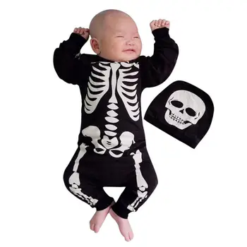 

#4 2018 NEW Fashion Newborn Baby Boys Girls Halloween Bone Print Romper Jumpsuit+Set Outfits Clothes Broadcloth Daily