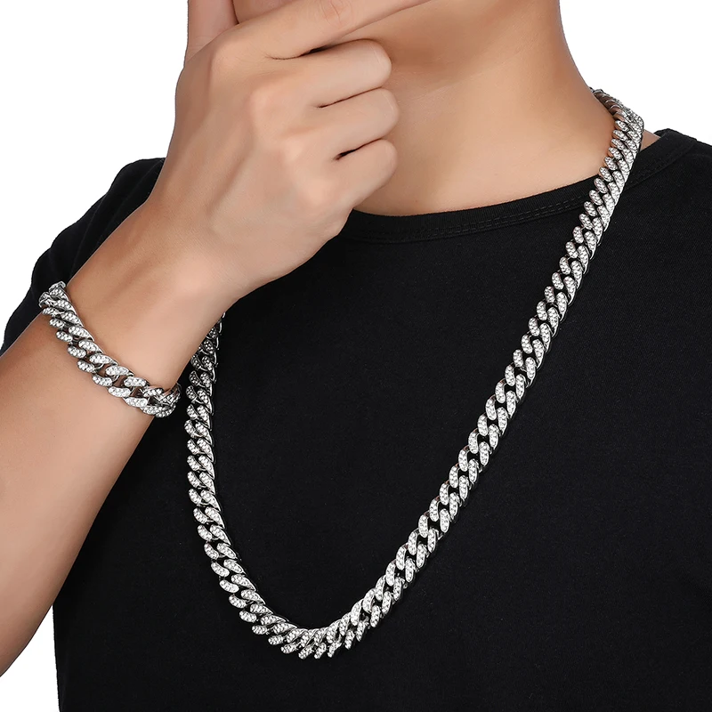 Хип-хоп 1 комплект 13 мм золото серебро полный Iced Out покрытый стразами Майами, кубинская сеть CZ Bling рэперские цепочки для мужчин ювелирные изделия